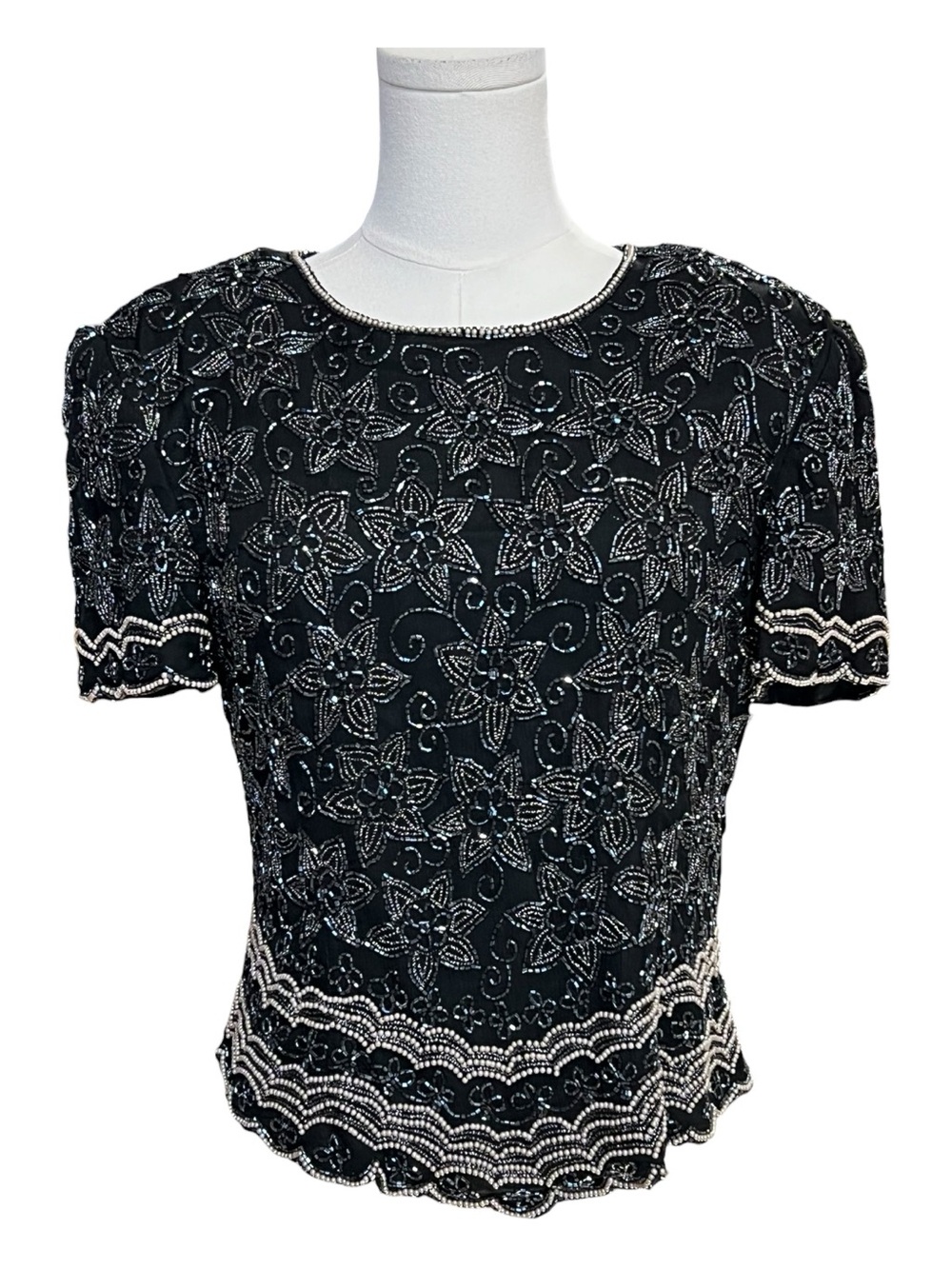 EUC PAPELL Boutique Beaded Silk Evening Top | Petite M